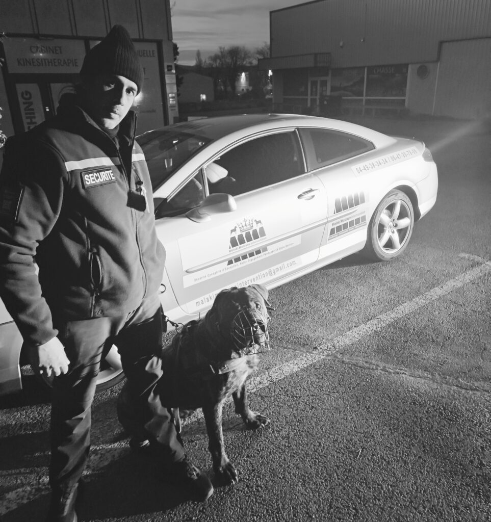 agent cynophile MALAKI MOLOSSE INTERVENTION entrain de faire une rode de sécurité